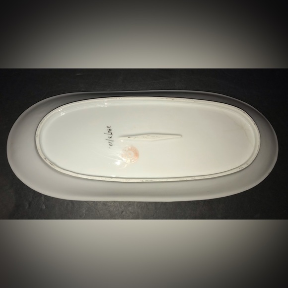 Vintage German Oblong Porcelain Hand Painted White/Pink Flowers Gold Border - Picture 2 of 7